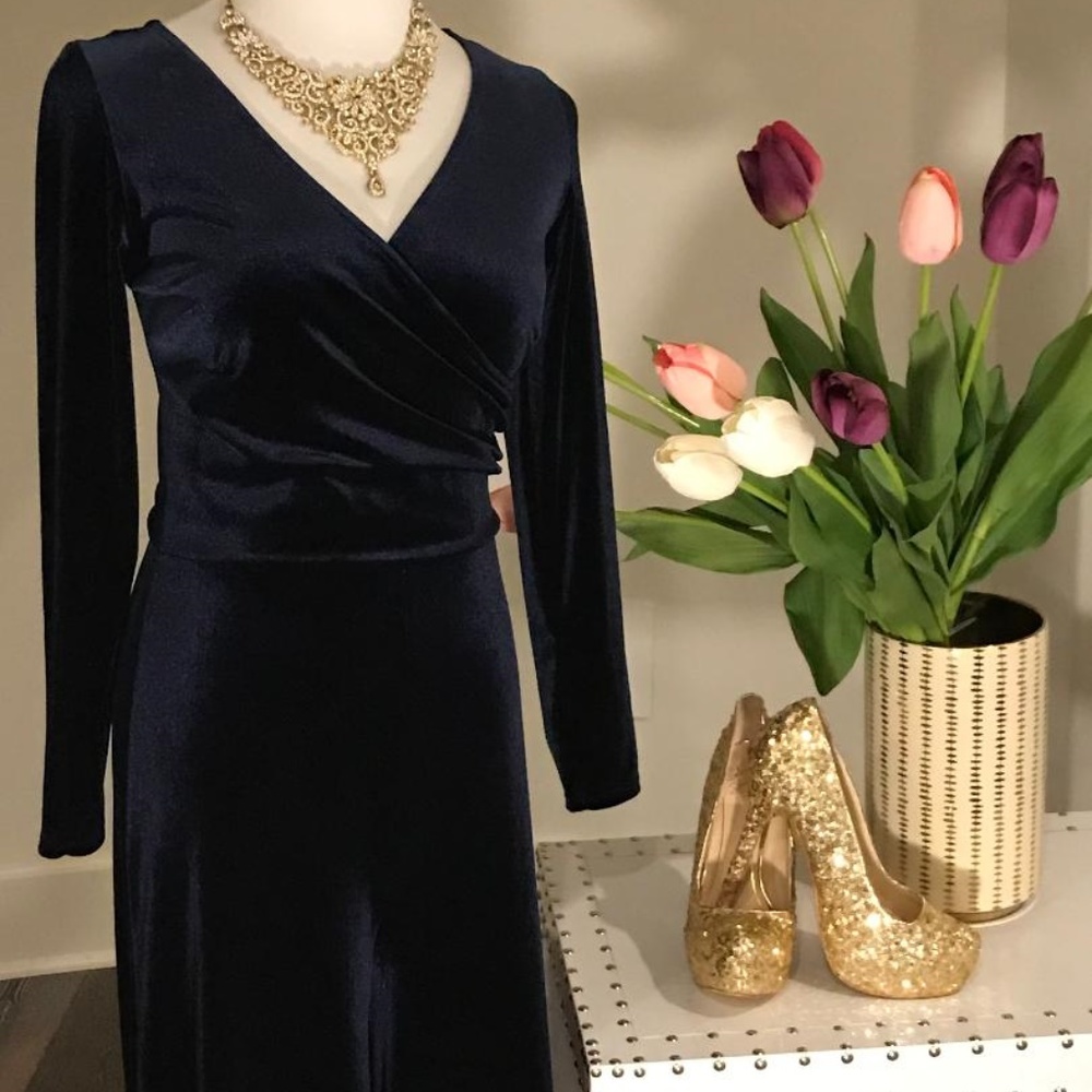 Velvet Wrap Jumpsuit - Picture 2 of 5